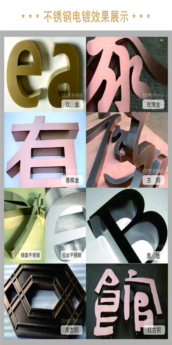 不銹鋼字、古銅字、鈦金字等各類金屬字工藝特點